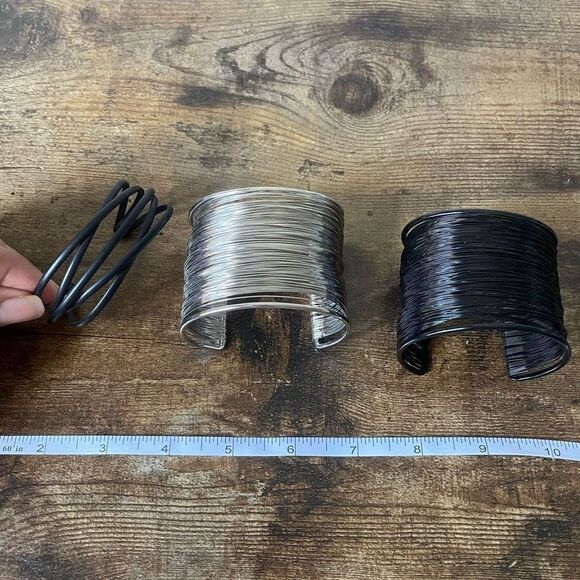 3 Wide Cuff Bracelet Bundle, 2 black and silver. NWOT - Picture 4 of 4